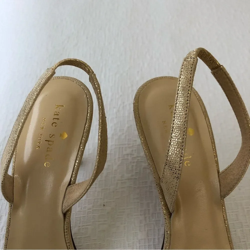 Kate Spade Maribeth Gold Metallic Bow Stiletto Slingback Pumps 7 Wedding Evening